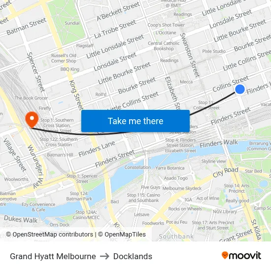 Grand Hyatt Melbourne to Docklands map