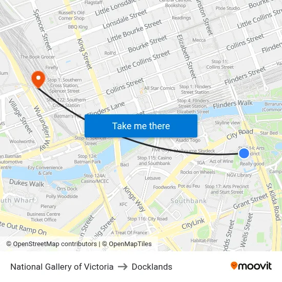 National Gallery of Victoria to Docklands map