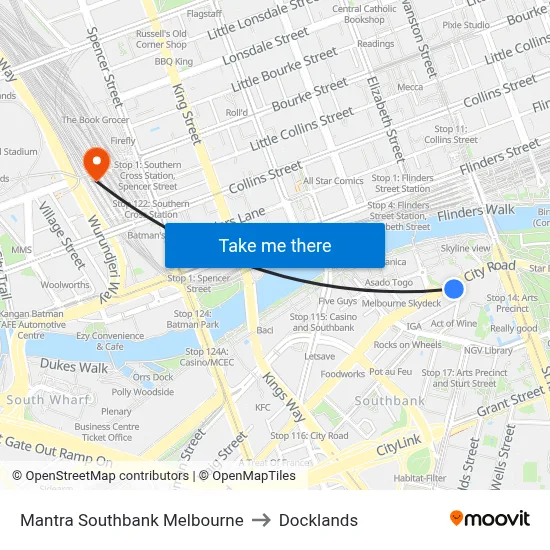 Mantra Southbank Melbourne to Docklands map
