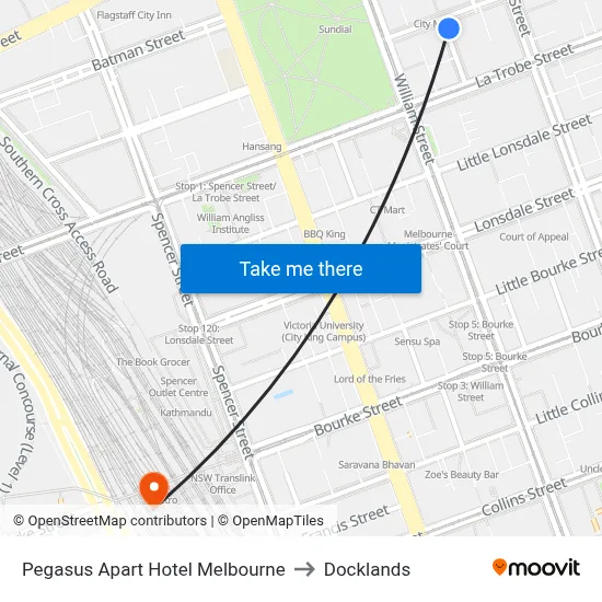 Pegasus Apart Hotel Melbourne to Docklands map