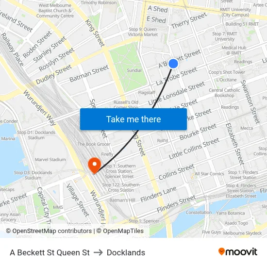 A Beckett St Queen St to Docklands map