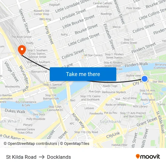 St Kilda Road to Docklands map