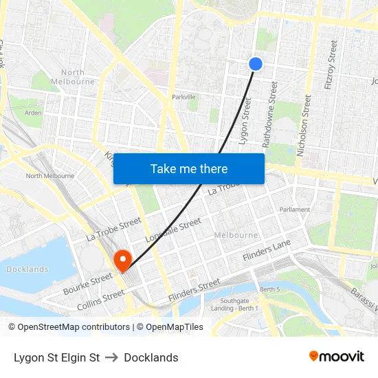 Lygon St Elgin St to Docklands map