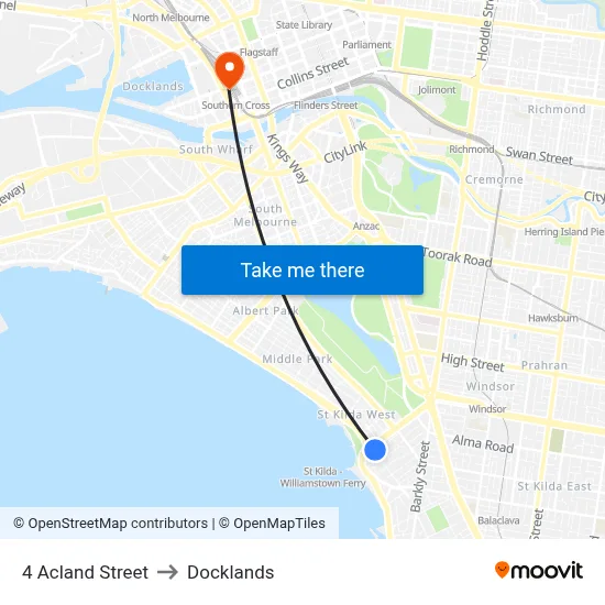 4 Acland Street to Docklands map