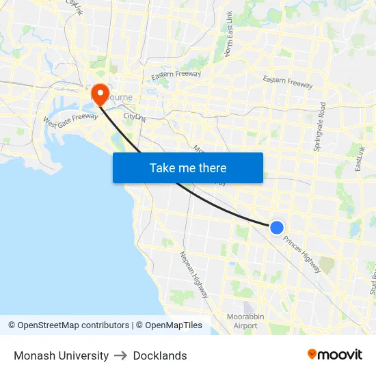 Monash University to Docklands map
