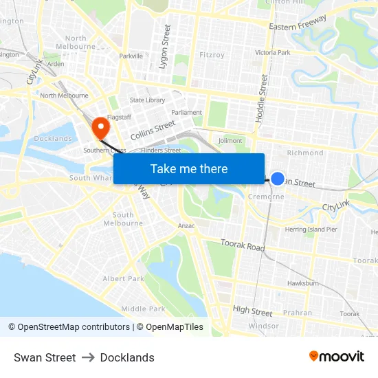 Swan Street to Docklands map