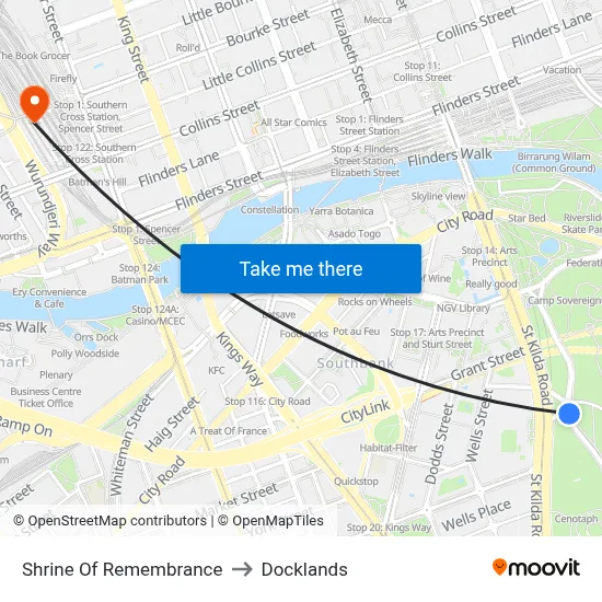 Shrine Of Remembrance to Docklands map