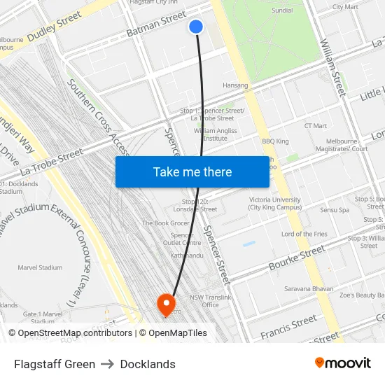 Flagstaff Green to Docklands map