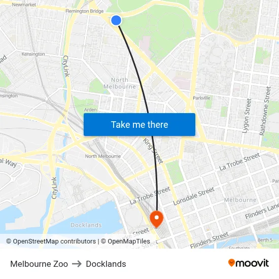 Melbourne Zoo to Docklands map
