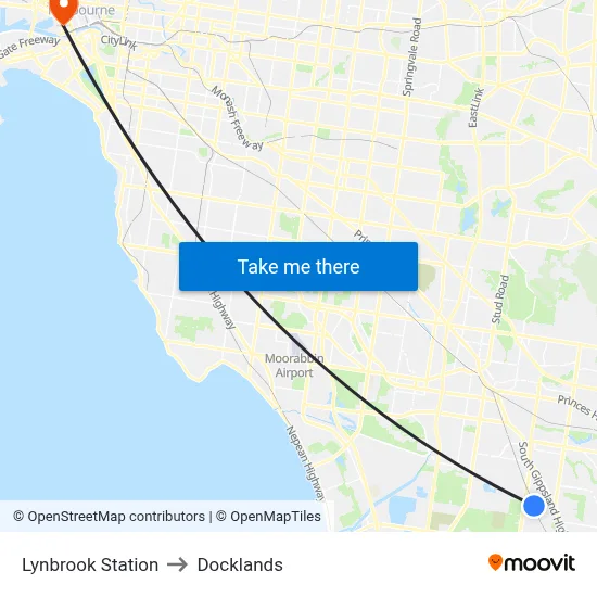 Lynbrook Station to Docklands map