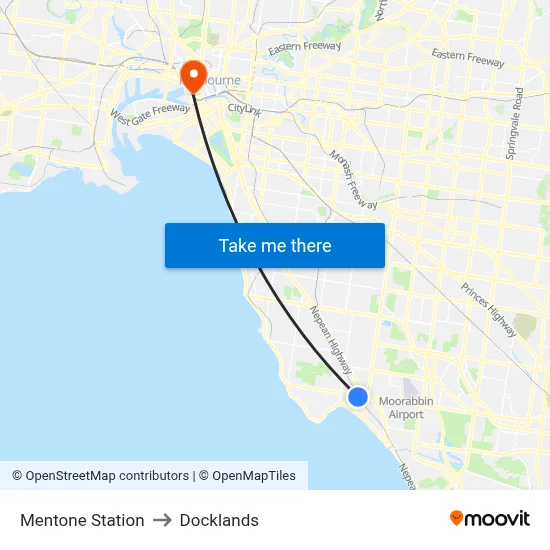 Mentone Station to Docklands map