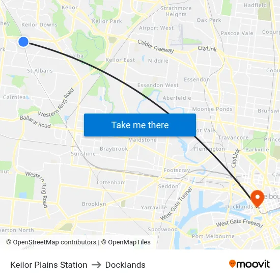 Keilor Plains Station to Docklands map