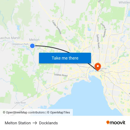 Melton Station to Docklands map