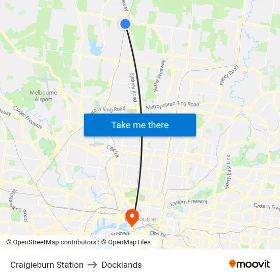 Craigieburn Station to Docklands map