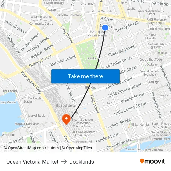 Queen Victoria Market to Docklands map