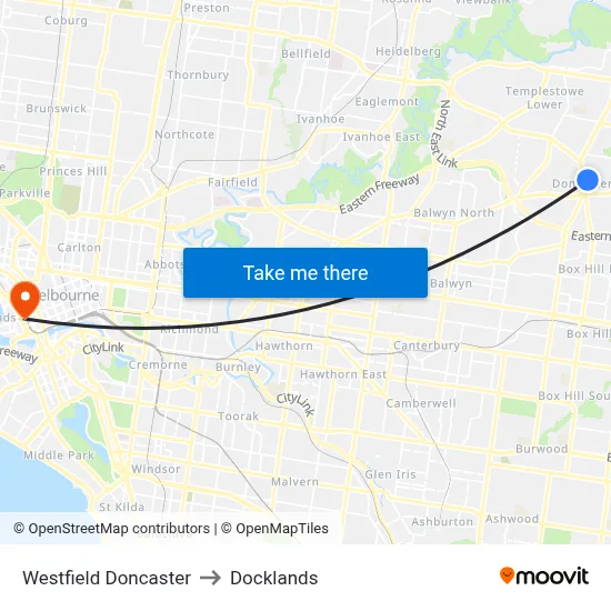 Westfield Doncaster to Docklands map