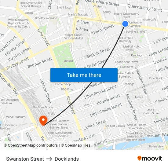Swanston Street to Docklands map