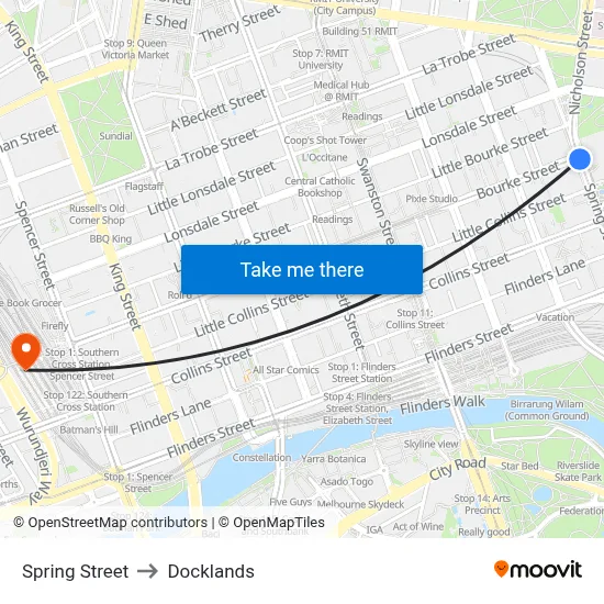 Spring Street to Docklands map