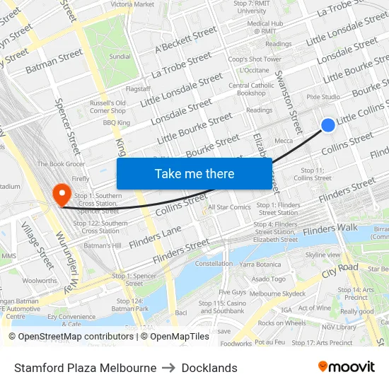 Stamford Plaza Melbourne to Docklands map