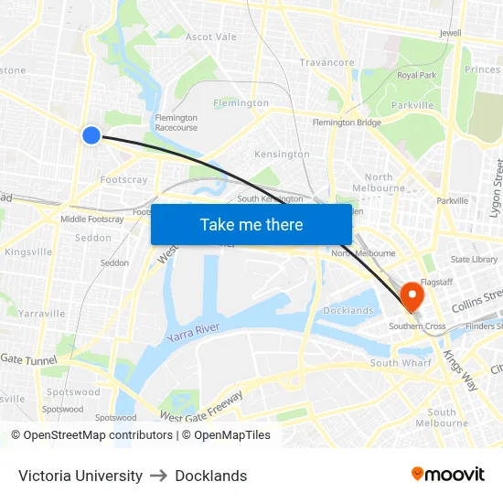 Victoria University to Docklands map