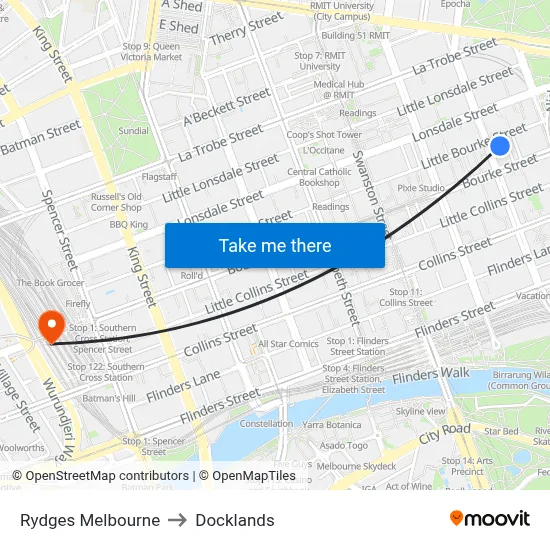Rydges Melbourne to Docklands map