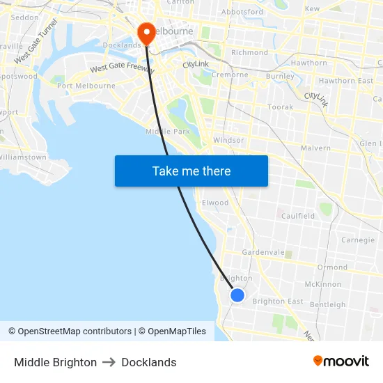 Middle Brighton to Docklands map