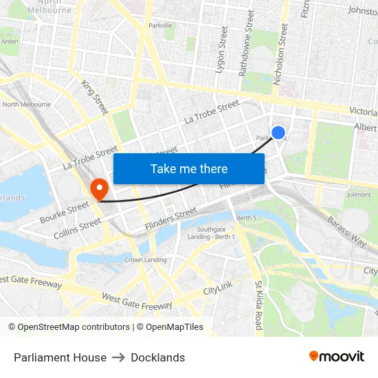 Parliament House to Docklands map