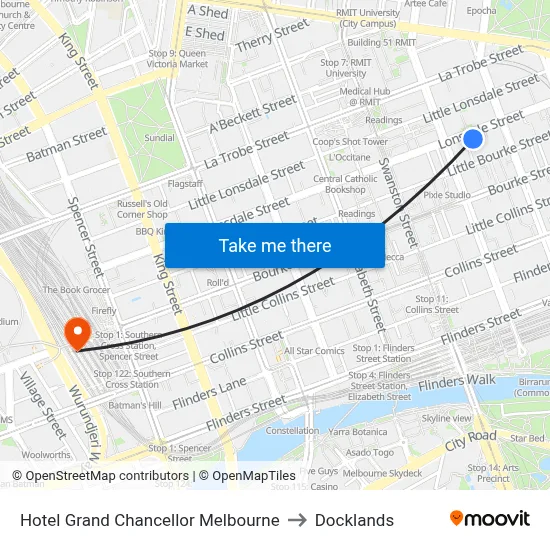 Hotel Grand Chancellor Melbourne to Docklands map