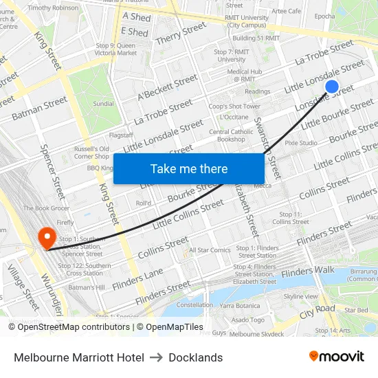 Melbourne Marriott Hotel to Docklands map