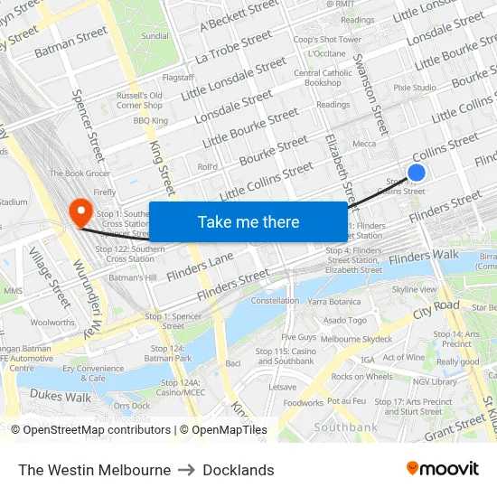 The Westin Melbourne to Docklands map