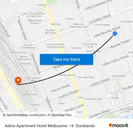 Adina Apartment Hotel Melbourne to Docklands map