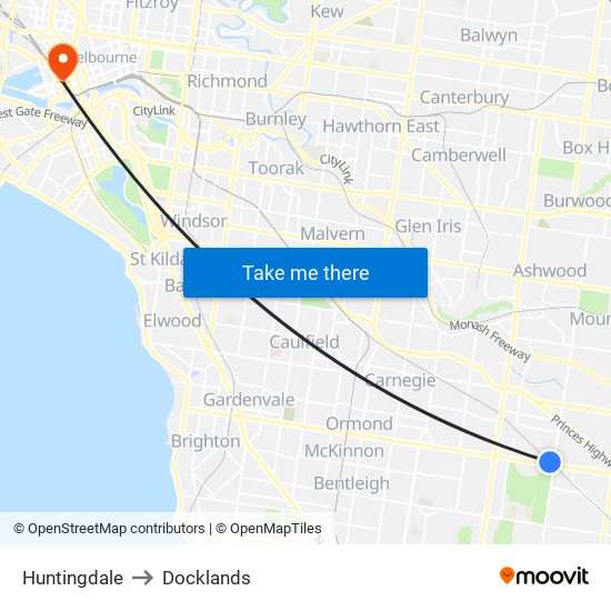 Huntingdale to Docklands map