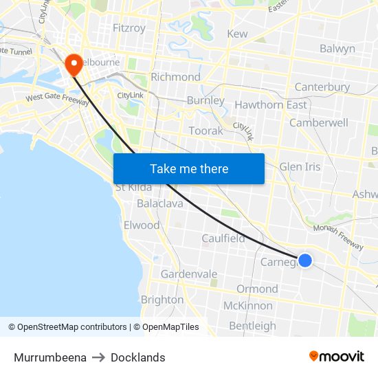 Murrumbeena to Docklands map