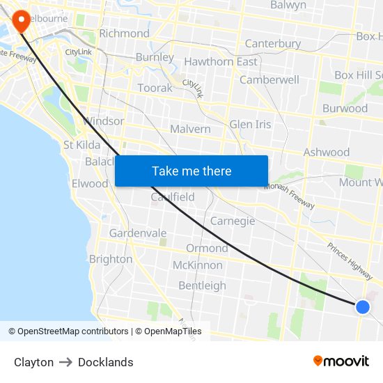 Clayton to Docklands map