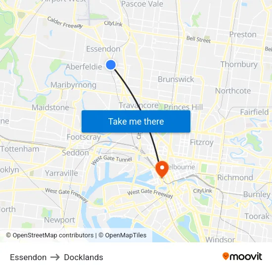 Essendon to Docklands map