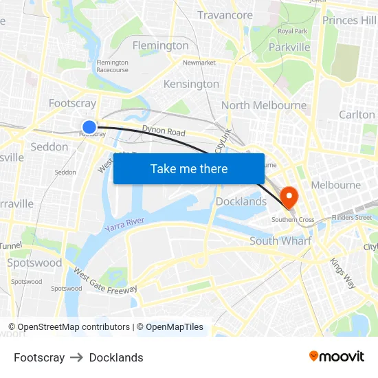 Footscray to Docklands map