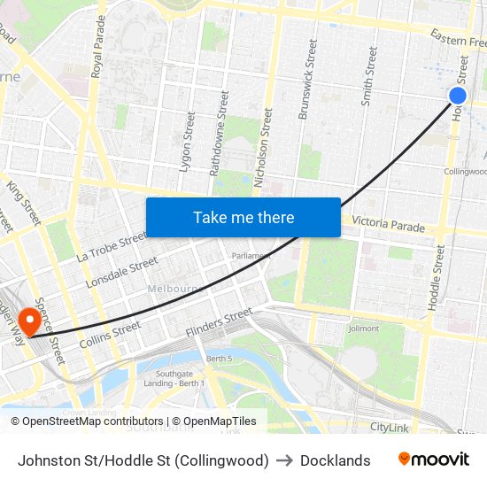 Johnston St/Hoddle St (Collingwood) to Docklands map