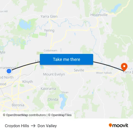 Croydon Hills to Don Valley map