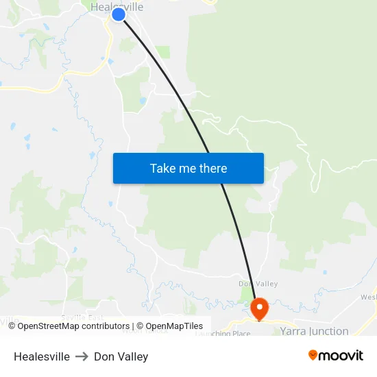 Healesville to Don Valley map