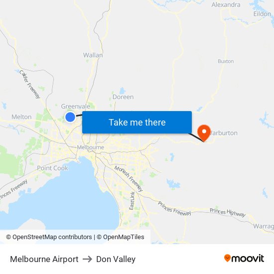 Melbourne Airport to Don Valley map