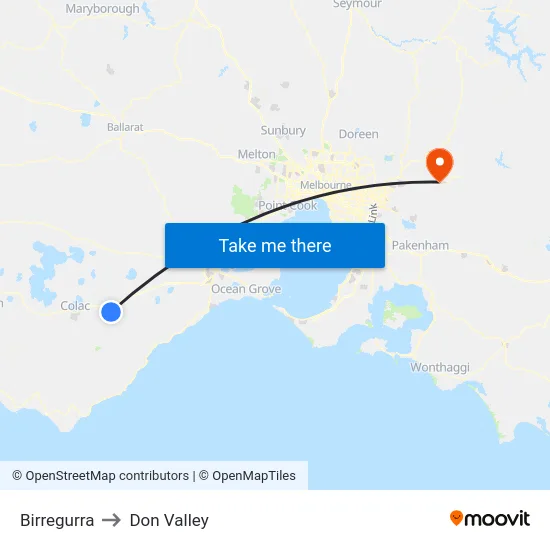 Birregurra to Don Valley map