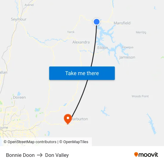 Bonnie Doon to Don Valley map