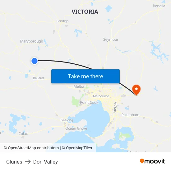 Clunes to Don Valley map