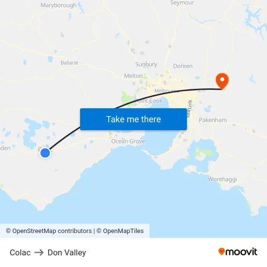 Colac to Don Valley map