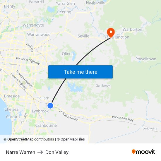 Narre Warren to Don Valley map