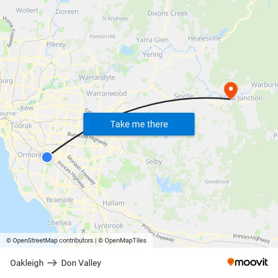 Oakleigh to Don Valley map