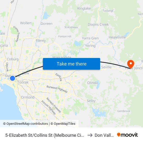 5-Elizabeth St/Collins St (Melbourne City) to Don Valley map