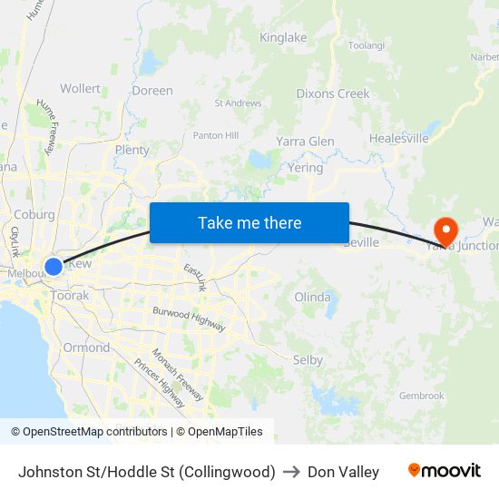 Johnston St/Hoddle St (Collingwood) to Don Valley map