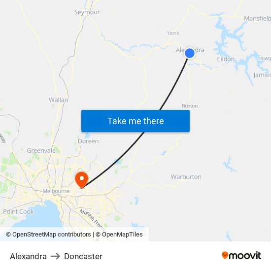 Alexandra to Doncaster map