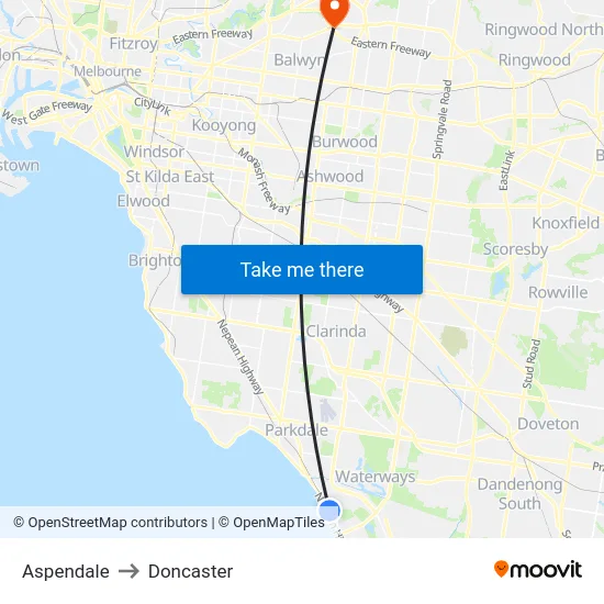Aspendale to Doncaster map